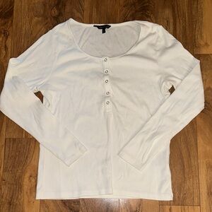 Women's White Long Sleeve Henley top
